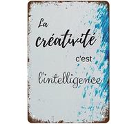 Letrero De Metal La Creatividad Es Inteligencia Que Se Divierte Decoración Cartel De Metal No Se Oxida Fácilmente Letrero Metálico para Cafetería Hogar Casa Campo 20X30Cm