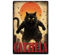 Letrero De Metal Letrero De Estaño Aula Cartel De Chapa para Cocina Garaje Exterior 20X30Cm Catzilla Mon-Ster Gato Negro