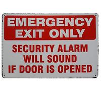 Letrero de metal novedoso de 20 x 30 cm, con texto en inglés "Emergency Exit Only Security Alarm Will Sound If Door is Opened", decoración de pared del hogar, regalo de cumpleaños, jardín, patio