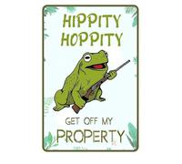 Letrero de metal novedoso de 30,5 x 40,6 cm, hippity Hoppity Get Off My Property Frog - No Trespassing on Private Property Home decoración de pared para el hogar, regalo de cumpleaños, jardín, patio
