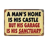 Letrero de metal para bar, café, garaje, decoración de pared, retro, vintage, 7.87 x 11.8 pulgadas, diseño de casa de un hombre es su castillo pero su garaje es su santuario