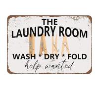Letrero de metal para decoración de cuarto de lavado, texto en inglés "The Laundry Room Wash Dry Fold Help Wanted", placa de lata retro para el hogar, bares, clubes, cafeterías, restaurantes, granjas