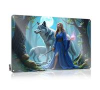 Letrero de metal para decoración de habitación de niños, con texto en inglés "Teenager Wolf Companion: A Fantasy Woman With Sword And Magic Ball In Moon" (30 x 40 cm)
