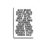 Letrero de metal para decoración de pared con alfabeto fonético de la OTAN, regalo para el hogar, baño, cueva de hombre, sala de estar, casa de campo, salón, póster de metal de 8 x 12 pulgadas