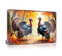 Letrero de metal para decoración de pared con diseño de pavo en un bosque lleno de calabaza, para videojuegos, decoración de pared (20 x 30 cm)