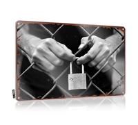 Letrero de metal para decoración de pared con texto en inglés "Hands Behind Bars: The Symbol Of Freedom'S Grip" (20 x 30 cm)