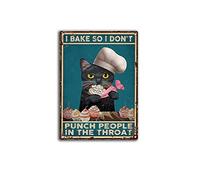 Letrero de metal para decoración de pared con texto en inglés "I Bake So I Don't Hit People The Throat Black Cat Vintage Art Wall Arttive Metal Sign Vintage Home Decor Tin Signs Wall Art Metal Poster