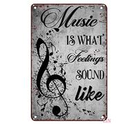 Letrero de metal para decoración de pared con texto en inglés "Music is What Feelings Sound Lie", vintage, decoración de pared para cafetería, hombre, cueva, garaje, letrero de aluminio rústico