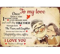 Letrero de metal para decoración de pared con texto en inglés "Once Upon A Time" con texto en inglés "To My Love", para el día de San Valentín, regalo para ella para esposa de marido, decoración de