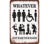 Letrero de metal para decoración de pared de baño, letrero de metal vintage con texto en inglés "whatever Just Wash Your Handswhatever Just Wash Your Hands". Cartel de metal para decoración de pared
