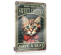Letrero de metal para decoración de pared para hombre, decoración espeluznante y dulce para interiores y exteriores, decoración de metal con texto en inglés "Caution Cat Girl Why Hello Sweet Cheeks