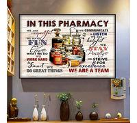 Letrero de metal para decoración de pared, vintage, letrero de metal en esta farmacia We are A Team Do Great Things, póster de estaño, carteles de metal vintage para bar, club de música, sala de