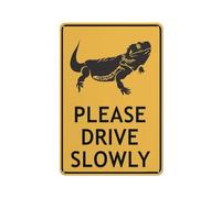 Letrero de metal para exteriores, con texto en inglés "Please Drive Slowly", con texto en inglés "Frilled Neck Lizard Please Drive Slowly", 12 x 8 pulgadas, letreros de metal para negocios, lugar de