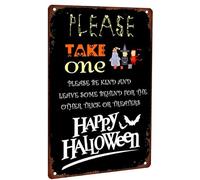 Letrero de metal para Halloween con texto en inglés "Please Take One Be Kind and Leave Some Behind for the Other Trick or Treaters" - Decoración de pared para puerta delantera del hogar, 8 x 12