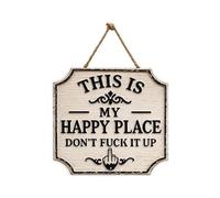 Letrero de metal para jardín " This Is My Happy Place Do Not Fucks It Up " Decoraciones para hogar, jardín, patios, decoraciones artísticas de pared, señal de bienvenida para puerta