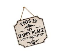 Letrero de metal para jardín " This Is My Happy Place Do Not Fucks It Up " Decoraciones para hogar, jardín, patios, decoraciones artísticas de pared, señal de bienvenida para puerta
