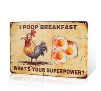 Letrero de metal para pared con texto en inglés "Poop Breakfast You Are Super Powerful Rooster", para el hogar, cocina, baño
