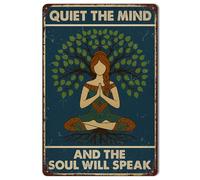 Letrero de metal para pared de meditación, decoración zen y decoración de pared de yoga con "Quiet the Mind and the Soul Will Speak", arte de pared espiritual y regalo de atención plena 8 x 12