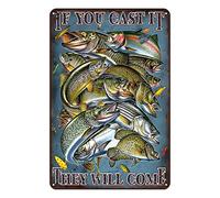 Letrero de metal para pesca al aire libre, letrero de metal con texto en inglés "If You Cast It They Will Come Retro Decor Fishing Metal Sign Vintage Home Decor Rustic Aluminum Tin Signs Wall Art