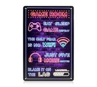 Letrero de metal para videojuegos, decoración colorida de neón para sala de videojuegos, placa de moda para sala de juegos, accesorios de arte de pared, regalos para adolescentes, niños, decoración de