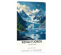 Letrero De Metal Parque Nacional De Los Fiordos De Kenai, Alaska 20X30Cm Carteles De Metal Pared Cartel De Chapa Letreros Metalicos para Cueva Habitación Patio