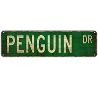 Letrero de metal "PENGUIN DR", letreros vintage retro de hojalata, placa artística de aluminio para dormitorio, cocina, jardín, pared, bar, club, café, letrero colgante, decoración del hogar, 4 x 16 p