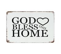 Letrero de metal personalizado con texto en inglés "God Bless This Home" con frases inspiradoras, decoración de habitación para hombres, letreros de garaje para jardín, oficina, negocios, 8 x 12