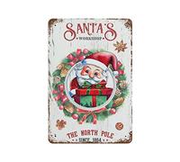 Letrero de metal personalizado con texto en inglés "The North Pole Santa's Workshop" de 8 x 12 pulgadas, decoración navideña de granja, letreros de estaño retro, decoración del hogar, póster de bar