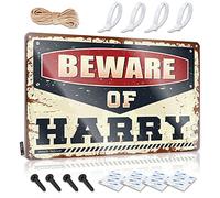 Letrero de metal personalizado para decoración de habitación de niños, adolescente, con texto en inglés "Beware Of Harry" para exteriores, lata vintage (30 x 40 cm)