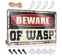 Letrero de metal personalizado para decoración de habitación de niños y adolescentes con texto en inglés "Beware Of Wasp", para exteriores, lata vintage (20 x 30 cm)