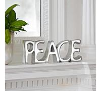 Letrero de metal reciclado 'PEACE' | 24cm x 9cm | Comercio justo y hecho a mano | Adorno de metal para repisa de chimenea de regalo para decoración del hogar