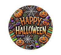 Letrero de metal redondo con texto en inglés "Happy Halloween", diseño de calabaza, araña, murciélago, retro, decoración vintage para bar, hogar, cueva de hombre, cocina, lavandería, regalo, 8 x 8