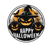 Letrero de metal redondo con texto en inglés "Happy Halloween", diseño de calabaza, bruja, murciélago, retro, decoración vintage para bar, hogar, cueva de hombre, cocina, lavandería, regalo, 8 x 8