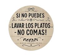 Letrero de metal redondo con texto en inglés "If You Can't Wash The Dishes, Don't Eat" para decoración de pared para el hogar, bar, cafetería, póster de metal de 8 x 8 pulgadas