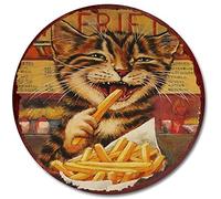 Letrero de metal redondo de estilo retro, diseño de gato con texto en inglés "Don't Tell Me What to Eat", divertido gato come, chips de gato, decoración de pared, tamaño 12 x 12 pulgadas