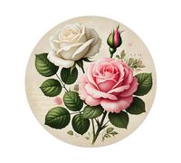 Letrero de metal redondo de hojalata con tallo de hojas verdes, color blanco rosa, rosa, rosa, rosa, para decoración de pared, póster de metal de 8 x 8 pulgadas