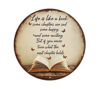Letrero de metal redondo de madera con diseño de mariposas y capítulos de la vida del libro, póster artístico de decoración vintage para bar, hogar, cueva de hombre, cocina, lavandería, regalo, 8 x 8