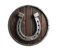 Letrero de metal redondo de metal de hojalata con diseño de herradura rústica, decoración de pared vintage para el hogar, bar, cafetería, póster de metal de 8 x 8 pulgadas