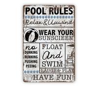 Letrero De Metal Reglas De La Piscina ¡Ríe Y Juega! ¡Diviértete! Piscina En El Patio Trasero Placas Divertidos Letrero De Estaño Para Baño Habitación Cafetería 20X30Cm