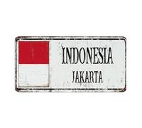 Letrero de metal retro con bandera de Indonesia y calle de la ciudad, a la moda, elegante, para puerta, recuerdo de país nacional, carretera, decoración del hogar, placa de metal para patio trasero al