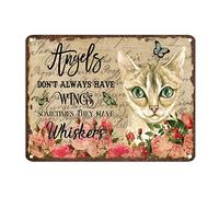 Letrero de metal retro con diseño de gato, ángeles con texto en inglés "Angels Don't Always Have Wings Somethings They Have Whiskers", de aluminio, 30,5 x 40,6 cm, resistente a la intemperie, para bar