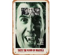 Letrero de metal retro con el sabor de la sangre de Drácula, letrero de película, bonito letrero decorativo para pared, póster para el hogar, dormitorio, cocina, bar, hogar, cafetería, 8 x 12 pulgadas
