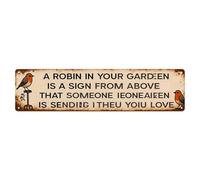 Letrero de metal retro con mensaje de amor y texto en inglés "Robin Garden" para cafetería, bar, pub, hogar, sala de juegos, gimnasio, club, decoración de pared, póster de metal vintage de 4 x 16