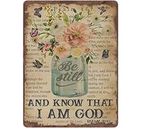 Letrero de metal retro con texto en inglés «Be Still Butterfly Know That I Am God» de la Biblia, decoración de pared para bar, cocina, club, café, 12 x 16 pulgadas