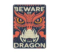 Letrero de metal retro con texto en inglés "Beware Of The Dragon", letrero de lata para el hogar, garaje, cafetería, bar, uso interior y exterior, divertida decoración de pared, 20,3 x 30,5 cm