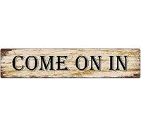 Letrero de metal retro con texto en inglés "Come on in Vamos" para decoración de pared de café en casa, 10,2 x 4