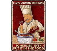 Letrero de metal retro con texto en inglés "I Love to Cook with Wine Sometimes I Put It in The Food", placa de metal para decoración del hogar, cocina, restaurante, panadería, tienda de bebidas