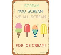 Letrero de metal retro con texto en inglés "I Scream You Screm We All Screm for Ice Cream!", letrero de aluminio vintage para decoración de pared del hogar, café, 15,2 x 20,3 cm