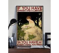 Letrero de metal retro con texto en inglés "If You Have Garden And A Library You Have Retro" de aluminio para el hogar, cafetería, bar, 8 x 12 pulgadas