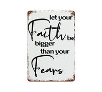 Letrero de metal retro con texto en inglés "Let Your Faith Be Bigger Than Your Fears", póster de pared, placa de metal, para puerta delantera, oficina, sala de negocios, decoración para hombres, 8 x
